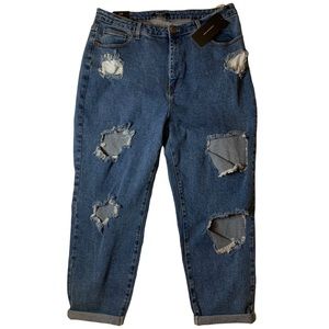 AMERICAN BAZI distressed high rise boyfriend jeans. 2X